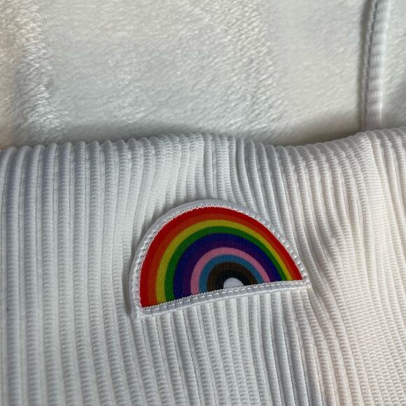 HOLLISTER Swim One Piece Small Ribbed Strappy Back Rainbow Pride Bathing Suit - Picture 3 of 4